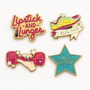 Lady Jayne Fit Happens Enamel Pin Set Lipstick Lunges Workout Fitness Pins Gift